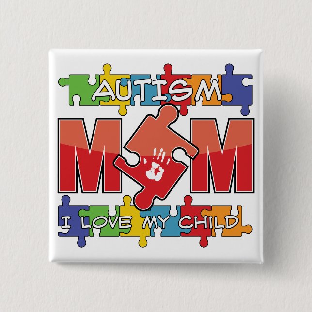 Badge Carré 5 Cm Maman d'autisme - amour d'I mon enfant (Devant)