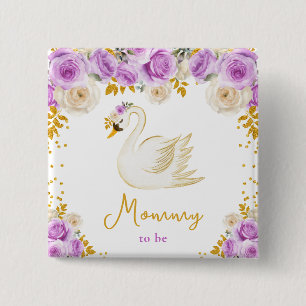 Badge Carré 5 Cm Maman future élégante roses violettes et or