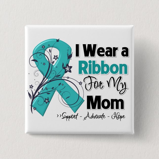 Badge Carré 5 Cm Maman - ruban de Cancer ovarien (Devant)
