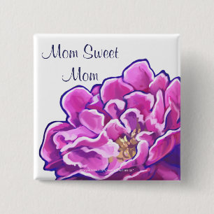 Badge Carré 5 Cm Maman Sweet Maman PInk Peony