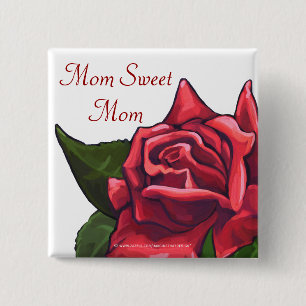 Badge Carré 5 Cm Maman Sweet Maman Rose rouge