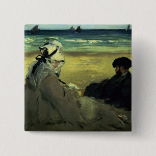 Badge Carré 5 Cm Manet sur la plage, 1873