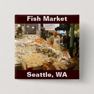 Badge Carré 5 Cm Marché aux poissons Seattle Washington
