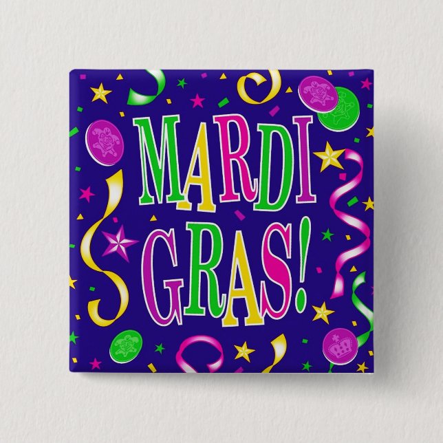 BADGE CARRÉ 5 CM MARDI GRAS (Devant)
