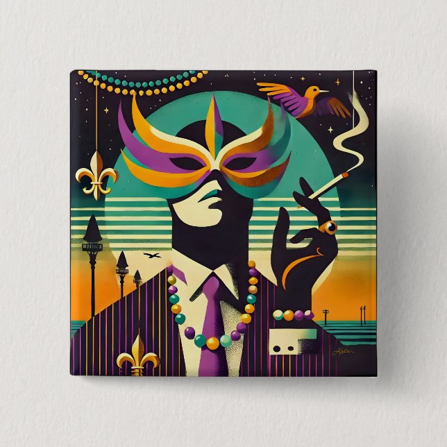 Badge Carré 5 Cm Mardi Gras M. Death The Smoking Man (Devant)