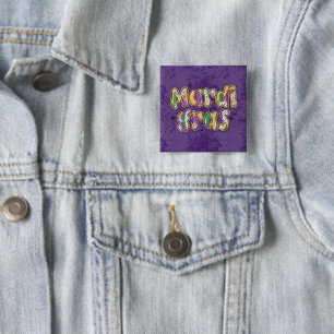 Badge Carré 5 Cm Mardi Gras vert jaune violet