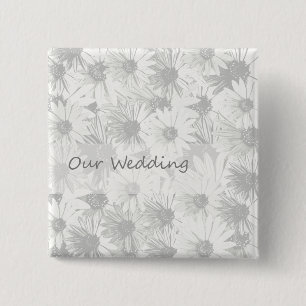 Badge Carré 5 Cm Marguerite blanche notre mariage