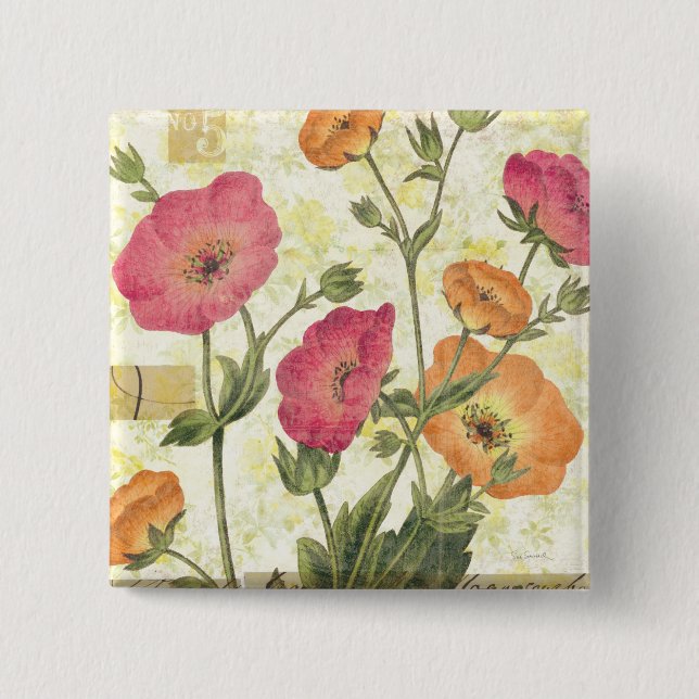 Badge Carré 5 Cm Marguerites colorées (Devant)