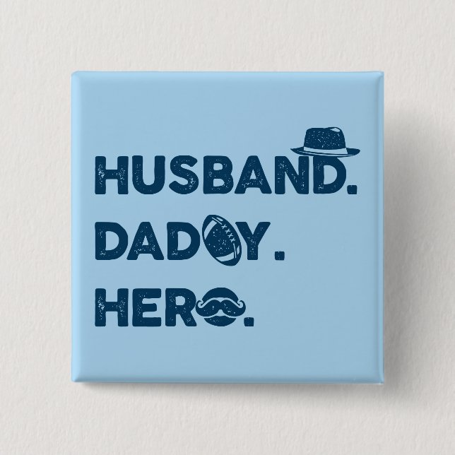 Badge Carré 5 Cm Mari. Papa. Hero. Graphique rétro (Devant)