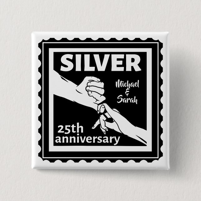 Badge Carré 5 Cm Mariage anniversaire 25 ans argent (Devant)