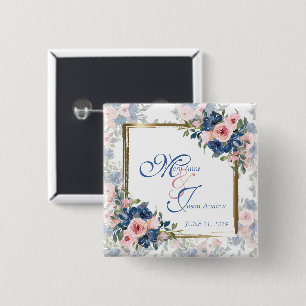 Badge Carré 5 Cm Mariage aquarelle marine et rose
