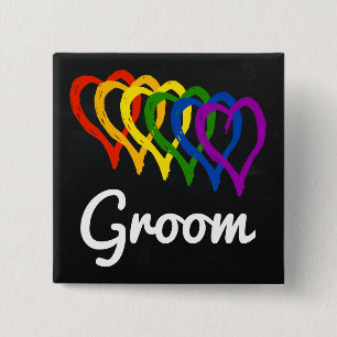 Badge Carré 5 Cm Mariage arc-en-ciel - Coeurs en couche