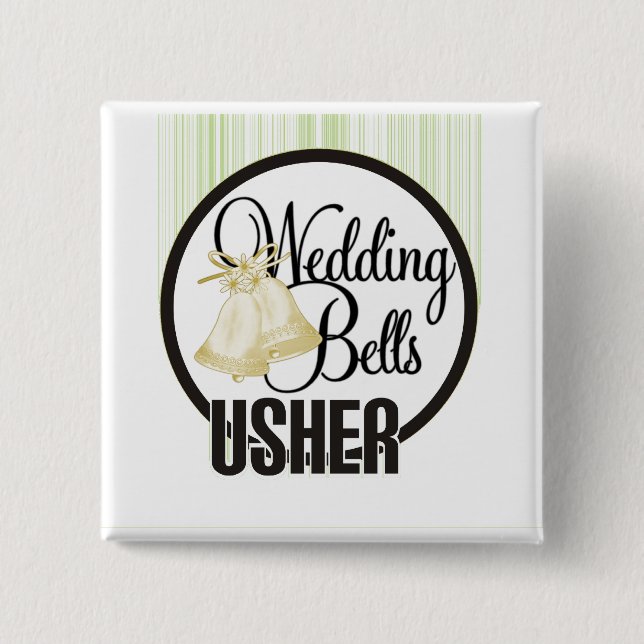 Badge Carré 5 Cm Mariage Bells Usher (Devant)