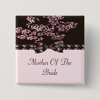 Badge Carré 5 Cm Mariage Brown et rose d'arbre de fleurs de