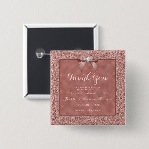 Badge Carré 5 Cm Mariage de Parties scintillant rose Gold et élégan