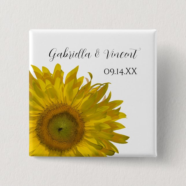 Badge Carré 5 Cm Mariage de tournesol jaune (Devant)