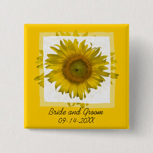 Badge Carré 5 Cm Mariage de tournesol jaune