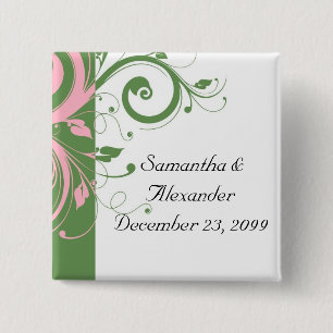 Badge Carré 5 Cm Mariage floral de remous de rose et de vert