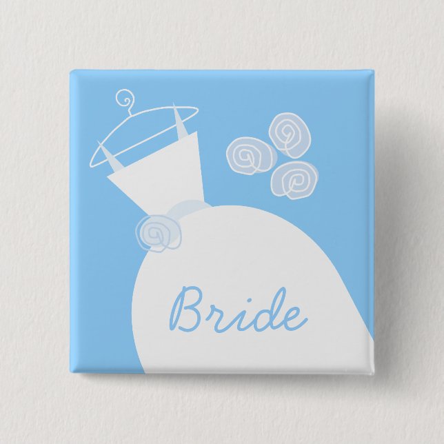 Badge Carré 5 Cm Mariage Gown bleu 'Bride' noir (Devant)