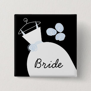 Badge Carré 5 Cm Mariage Gown Blue 'Bride' noir carré