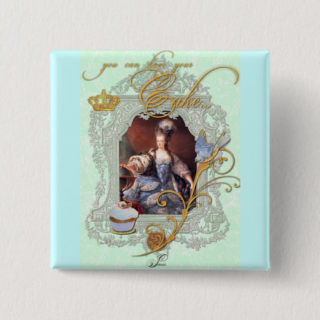 Badge Carré 5 Cm Marie Antoinette Cupcake et Bluebird (Devant)