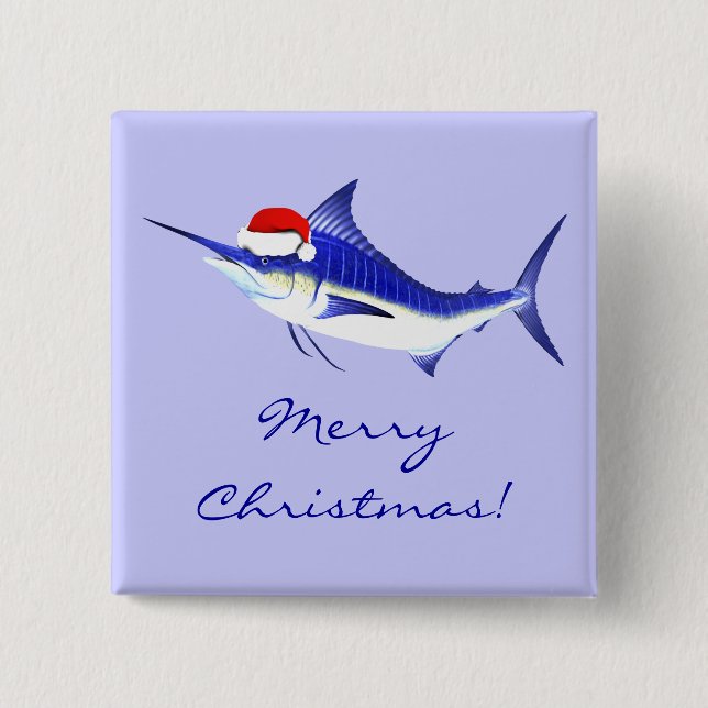 Badge Carré 5 Cm Marlin bleu de Noël (Devant)