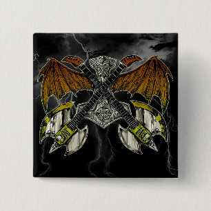 Badge Carré 5 Cm Marteau de Thor des guitares de dieux
