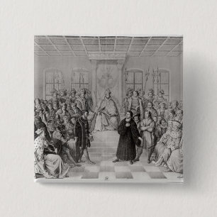 Badge Carré 5 Cm Martin Luther devant Charles V