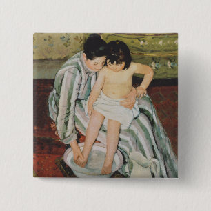 Badge Carré 5 Cm Mary Cassatt Peinture sur le bain de l'enfant
