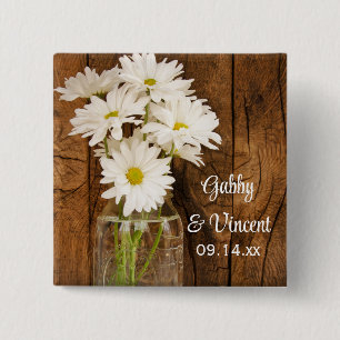Badge Carré 5 Cm Mason Jar et White Daisies Country Barn Mariage