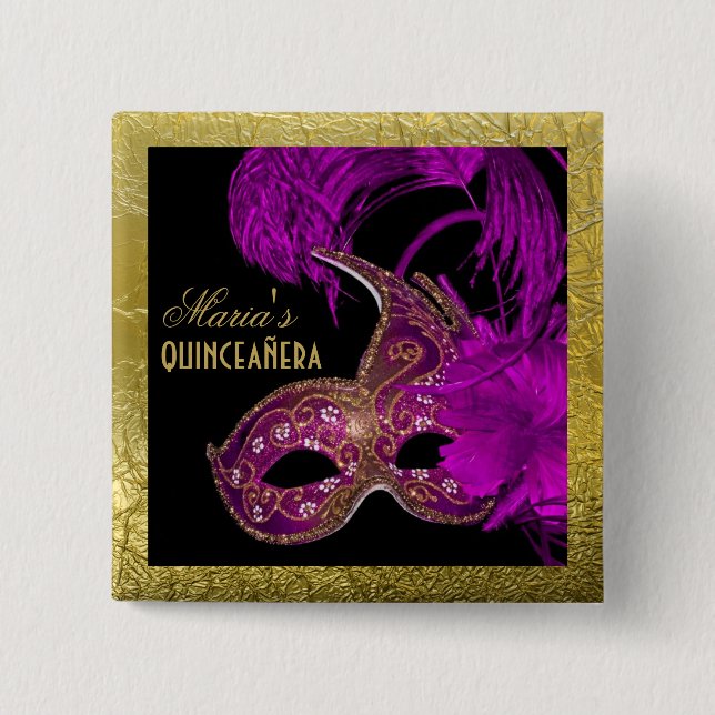 Badge Carré 5 Cm Masquerade quinceañera quinzième anniversaire viol (Devant)