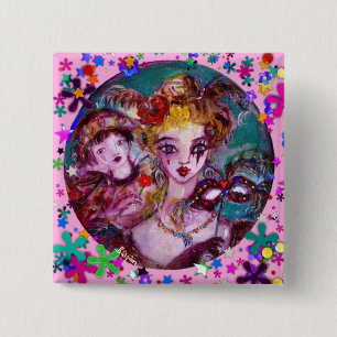 BADGE CARRÉ 5 CM MASQUES DE MASQUÉRADE VALENTINE VÉNITIENNE