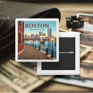 Badge Carré 5 Cm Massachusetts vintages de Boston
