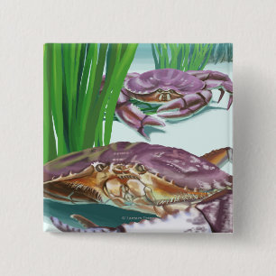 Badge Carré 5 Cm MassachusettsCrabe et pêcheur