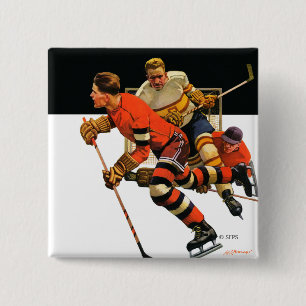 Badge Carré 5 Cm Match de hockey sur glace