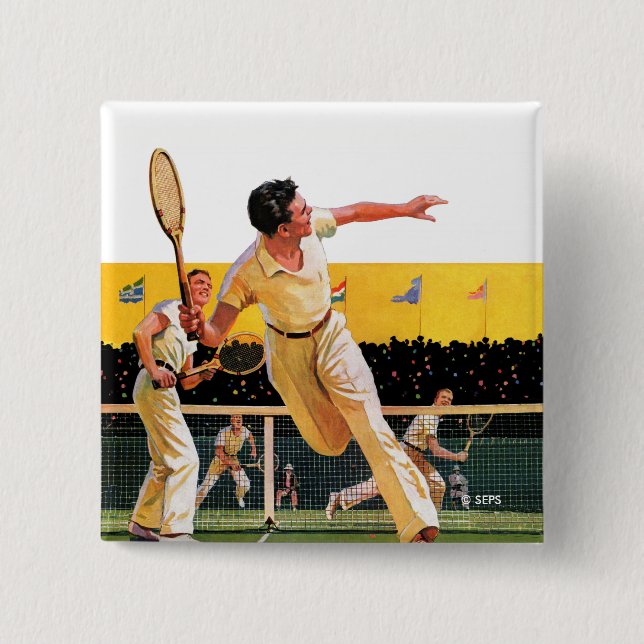 Badge Carré 5 Cm Match de tennis double (Devant)