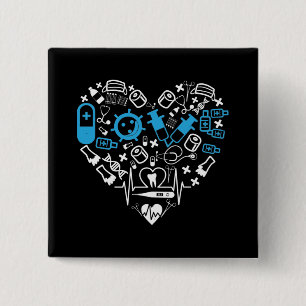 Badge Carré 5 Cm Médecine - Coeur de l'équipement médical