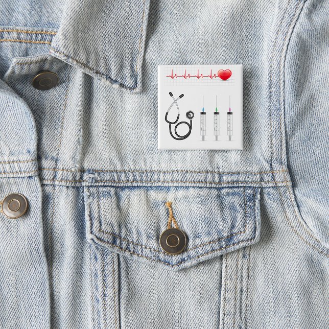 Badge Carré 5 Cm Medical Equipment Heartbeat Healthcare (Créateur téléchargé)