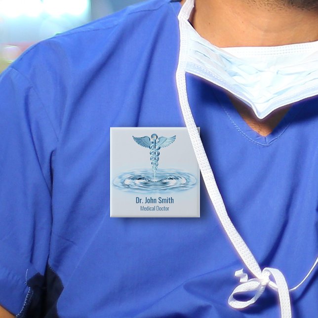Badge Carré 5 Cm Médicale Hermes Rod Caduceus Blue Water Riples (Créateur téléchargé)