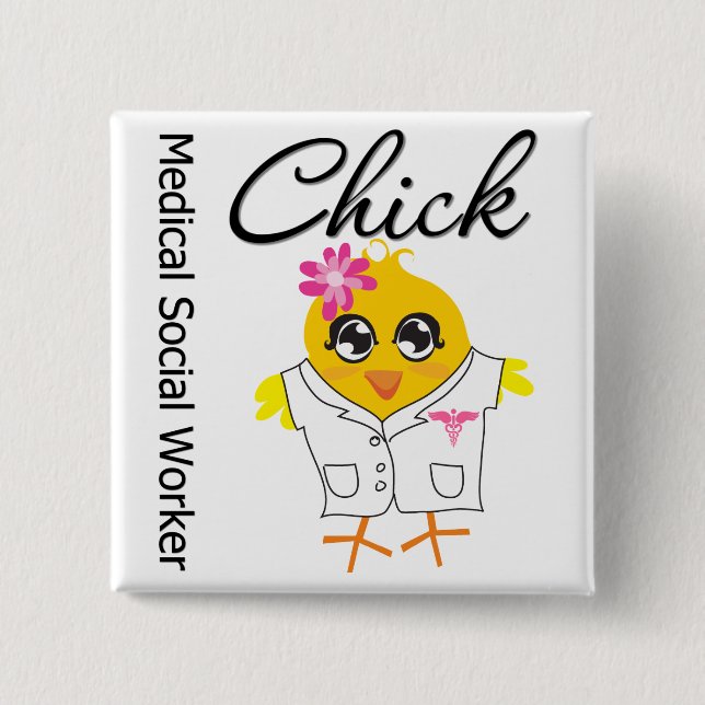 Badge Carré 5 Cm Médicale travailleur social Chick (Devant)