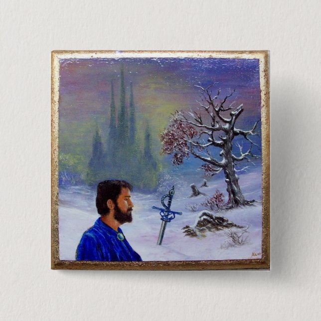 BADGE CARRÉ 5 CM MÉDITATION D'UN CHEVALIER (Devant)
