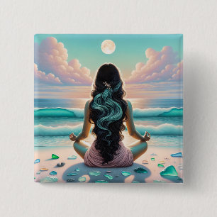 Badge Carré 5 Cm Méditation Harmonie sur la plage