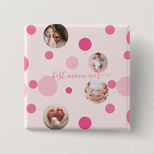 Badge Carré 5 Cm Meilleure maman de la Fête des Mères Photo pois ro