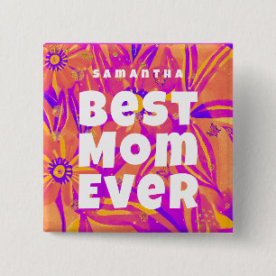 Badge Carré 5 Cm Meilleure maman jamais Floral Art naïf
