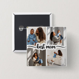 Badge Carré 5 Cm Meilleure Maman Personnalisée 4 Photo Collage