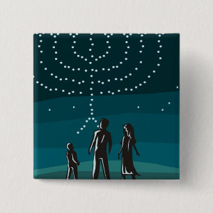Badge Carré 5 Cm Menorah dans les étoiles