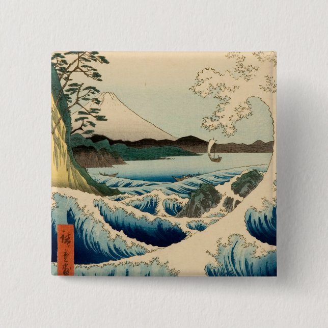 Badge Carré 5 Cm Mer japonaise de Satta Hiroshige Art (Devant)