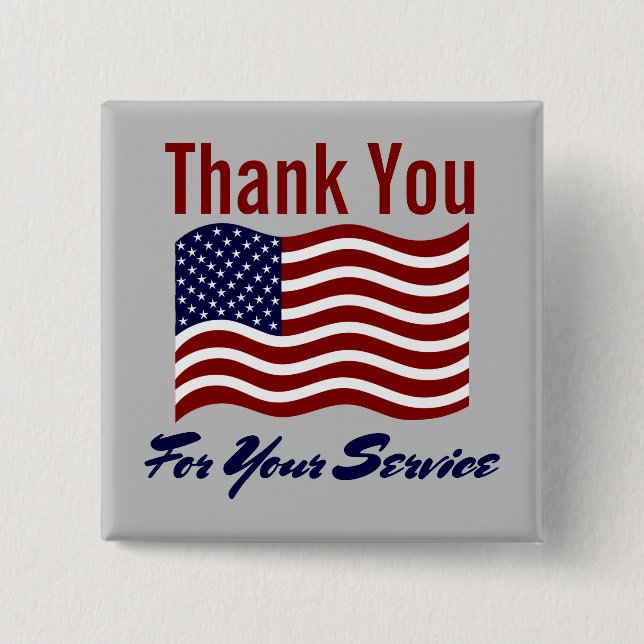 Badge Carré 5 Cm Merci Pour Service American Flag (Devant)
