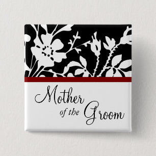 Badge Carré 5 Cm Mère de la chambre Bouton floral noir et blanc