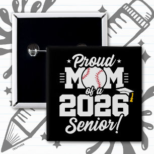 Badge Carré 5 Cm Mère fière d'un diplômé de baseball 2026